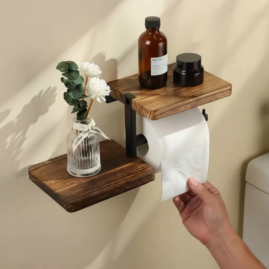 Porte-Papier Toilette Mural Bois
