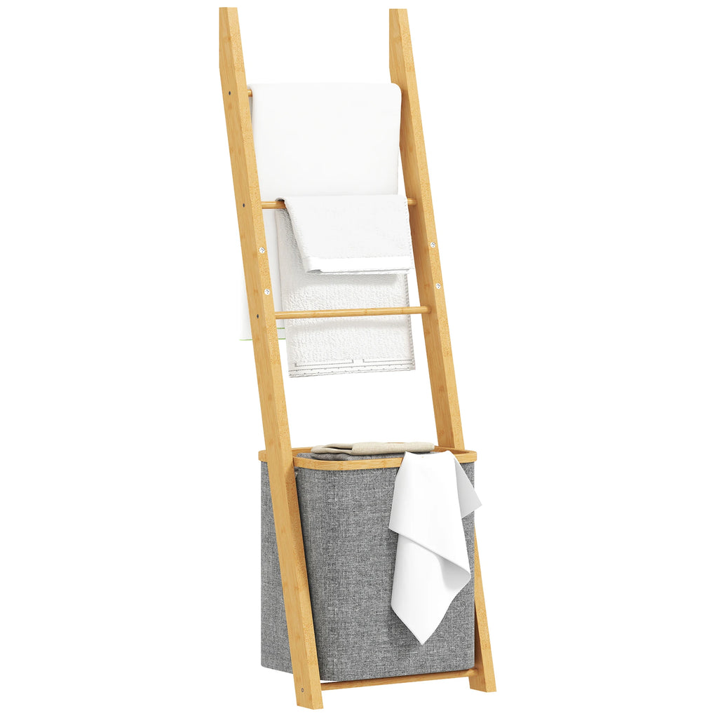 Étagère Échelle en Bambou et Panier à Linge